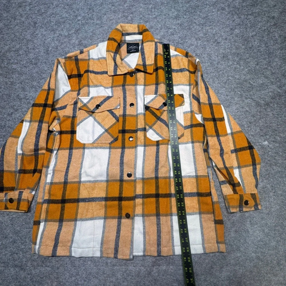 HFX Womens Yellow Plaid Wool Blend Snap Front Shacket Shirt Jacket Small 1534711